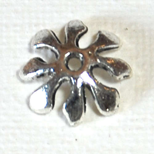 100* Alloy Bead Caps, Flower, Antique Silver, 9m wide, 3mm thick