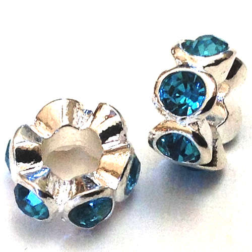 Alloy European Beads, Donut, without troll, platinum color, with rhinestone, 12.50x5x13mm, Hole:5mm