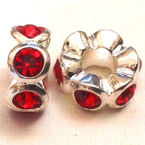 Alloy European Beads, Donut, without troll, silver color, with rhinestone, 12.50x5x13mm, Hole:5mm