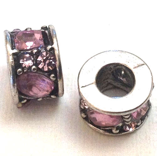 Alloy European Beads, Drum, acrylic rhinestone, 10x7mm, hole 5mm