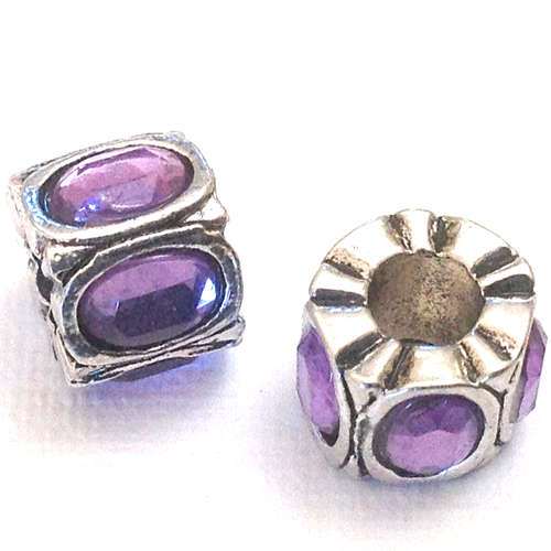 Alloy European Beads, Rondelle, antque isilver color, with acrylic crystals, 11x8mm, Hole:4.5mm
