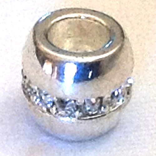 Alloy European Beads, large hole, drum, with clear rhinestone, antique silver, 9.5x10mm, hole 5mm