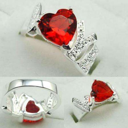 Concave Heart Cut - Flashing Neon Red Quartz Ring Size 7.5