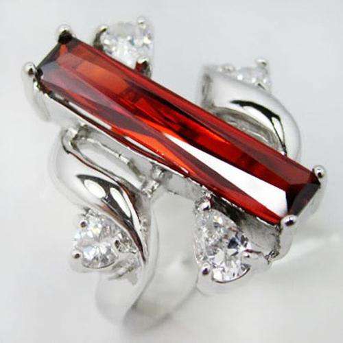 Stunning Ladies 10k White Gold Filled Ring with Ruby (Size 7)