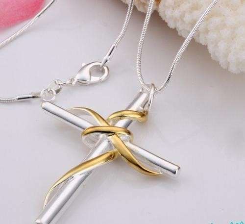 New 925 Sterling silver filled stamped Cross with gold Draping, Comes with free Chain