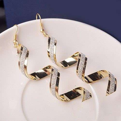 Women Retro Bead Twist Spiral Eardrops Long Dangle Hook Earrings
