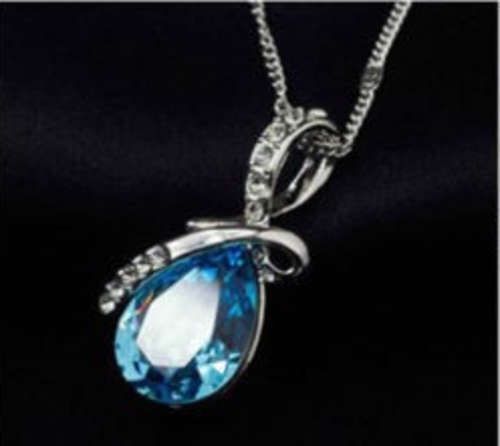 LADIES STUNNING BLUE CRYSTAL WATERDROP NECKLACE