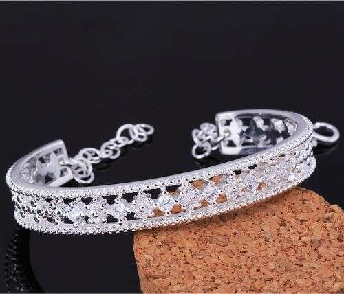 New 925 Sterling silver filled Ladies Delicate cuff bangle adorned with AAA genuine crystals
