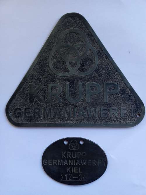 WW2 GERMAN `KRIEGSMARINE`WW2 GERMAN SUBMARINE BUILDERS NAME PLATE