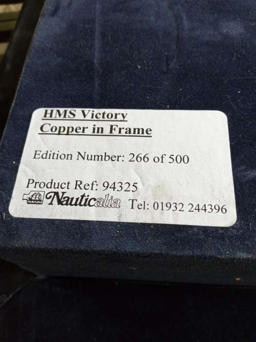 HMS VICTORY, FRAMED COPPER PLATE`