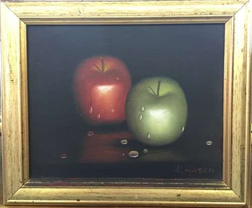 K. MASON (20TH C.), OIL ON CANVAS, STILL LIFE WITH APPLES
