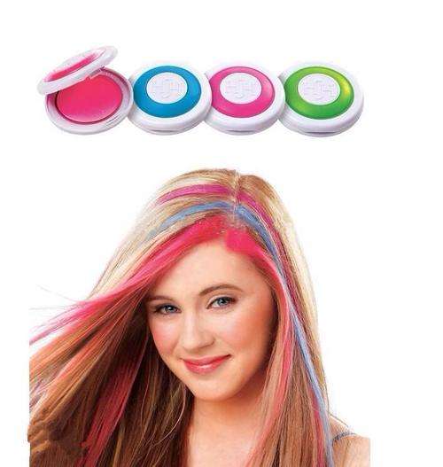 Hot Huez Hair Chalk Set of 4 Hot Pink Blue Fuchsia Neon Green -