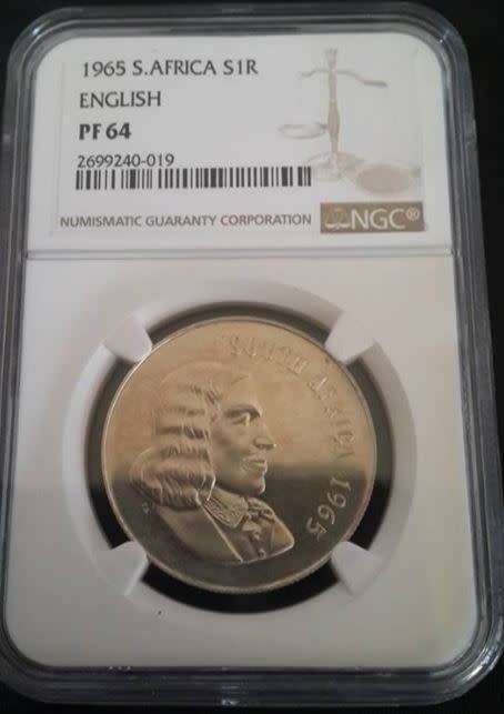 *** 1965 SA SILVER R1 - ENGLISH -  NGC GRADED PF64 ***