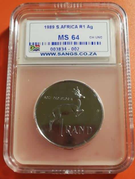 *** 1989 - SA SILVER R1 - UNCIRCULATED - SANGS GRADED MS64 - AS PER IMAGES ***