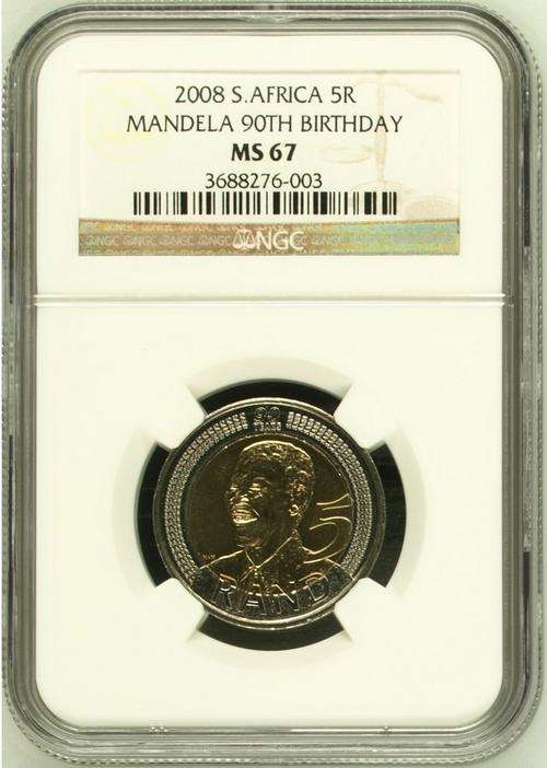 *** 2008 - R5 - MANDELA 90TH BIRTHDAY - NGC GRADED MS67 ***
