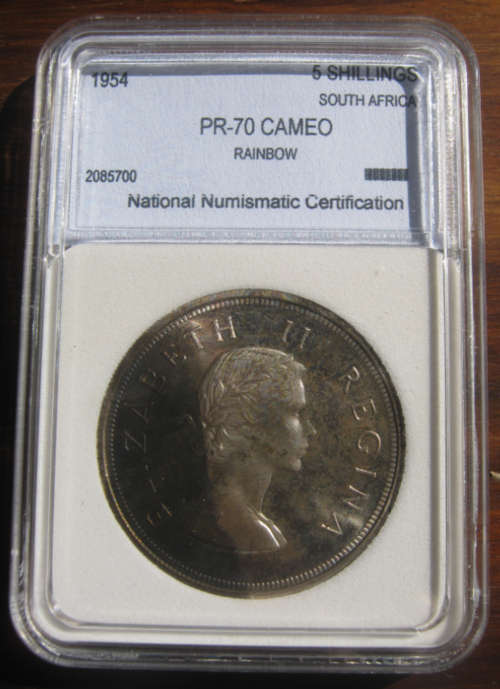 *** 1954 - UNION OF SA 5 SHILLING - NNC GRADED PF70 CAMEO ***