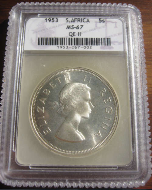 *** 1953 - UNION OF SA 5 SHILLING - SACGS GRADED MS67 - GREAT DETAILS ***