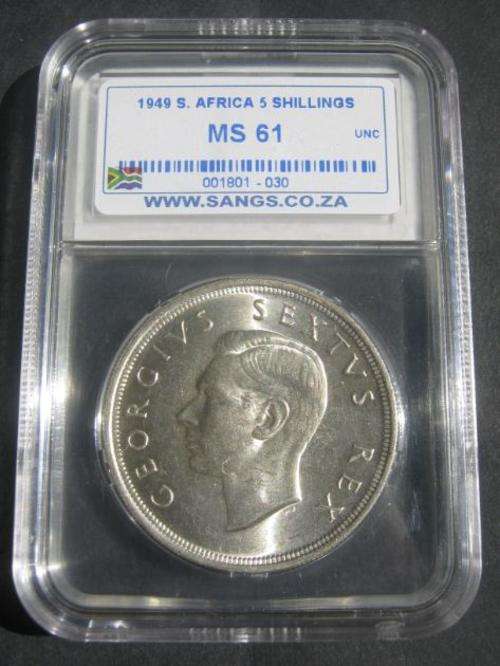 *** 1949 - UNION OF SA 5 SHILLING - UNCIRCULATED - SANGS GRADED MS61 ***