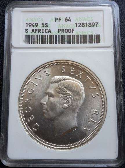 *** 1949 - UNION OF SA 5 SHILLINGS - ANACS GRADED PF64 - ONLY 800 MINTED ***