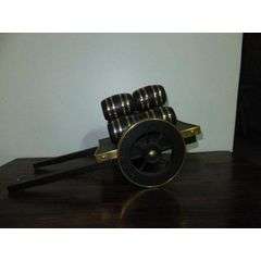 BLACK AND GOLD WAGON WITH WINE BARRELS - DECORATION
