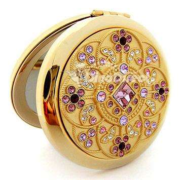 Round Compact Mirror with Gemstone Lid