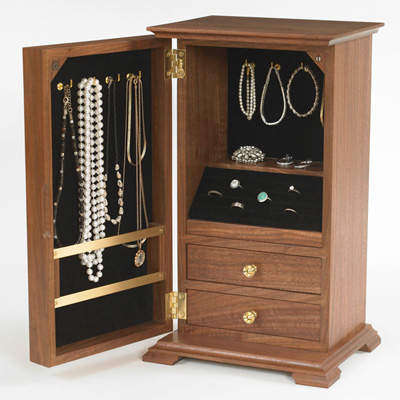 Small Jewellery Cabinet With Front Mirror - Brown