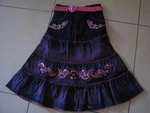 Girls Denim Skirt with Pink Embroidery