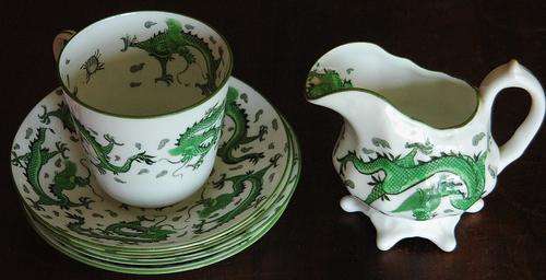 Plant Tuscan China Lot - Green Dragon Pattern - Art Deco