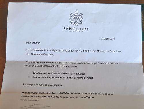 Round of Golf for 1 X 4 ball at Fancourt