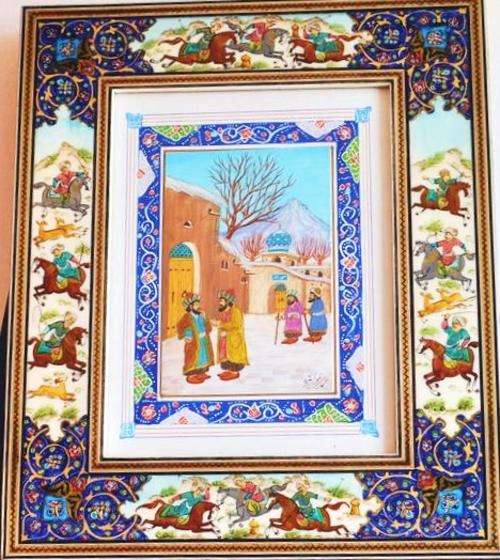 Exquisitely Framed Iranian Painting - Lacquer Ware
