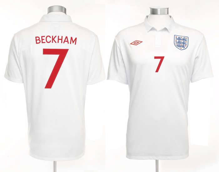 ENGLAND SOCCER HOME SHIRT 2010 WC BECKHAM NUMBER 7