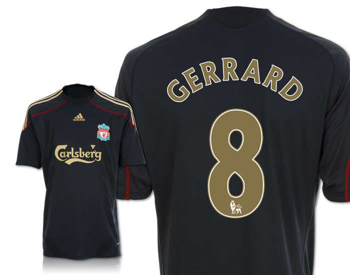 LIVERPOOL AWAY  SOCCER EUROPE KIT BLACK 09/10 STEVEN GERRARD NUMBER 8