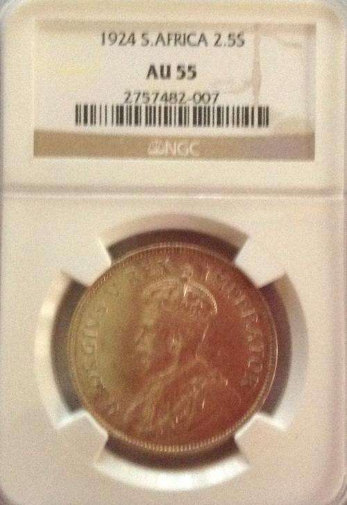 1924 Two and Half Shillings NGC AU55 Crazy Wed Sale!