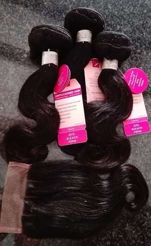 LOW Price*330g Peruvan Virgin Hair with Lace Closure 4lot 12inch //same day dispatch