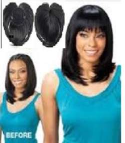 Top quality/tangle free 3 colours in stock// Clip in on synthetic top closure hair with fringe/bangs