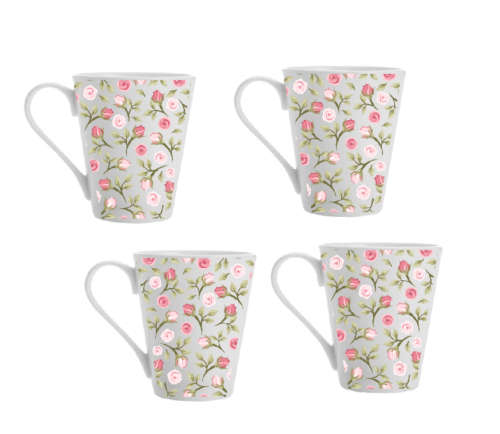 Rose Designed Conical Mug Set - Set of 4 Rose Conical Mugs