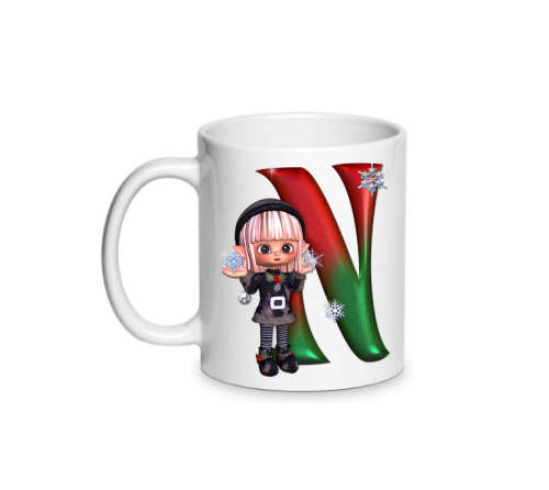 Christmas Coffee Mug - Monogram Elf Mug - Letter N