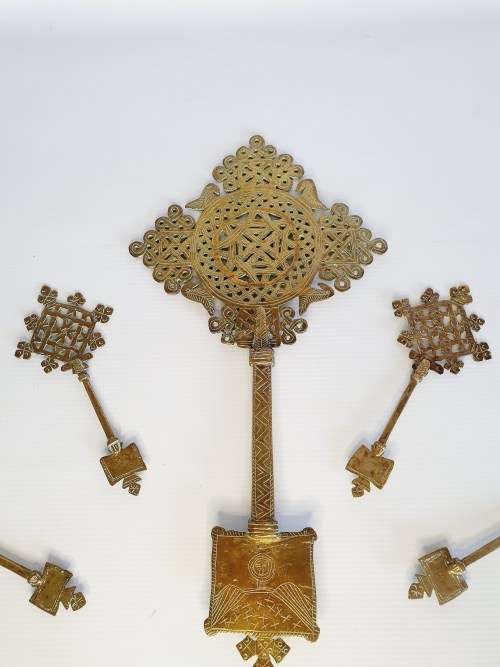 Antique Ethiopian Handcrafted Christian Orthodox Processional Brass Solid Crosses