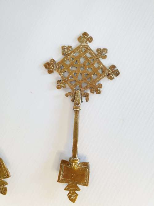 Antique Ethiopian Handcrafted Christian Orthodox Processional Brass Solid Crosses