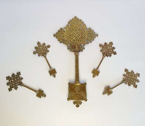 Antique Ethiopian Handcrafted Christian Orthodox Processional Brass Solid Crosses