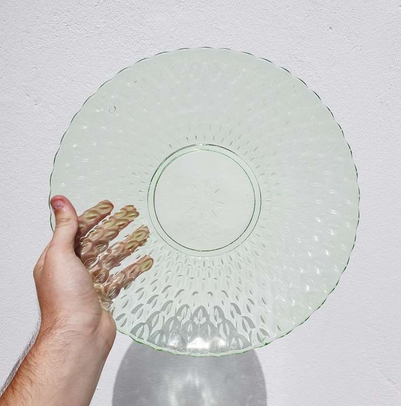 Vintage Green Clear Glass Bubbled Platter Dish