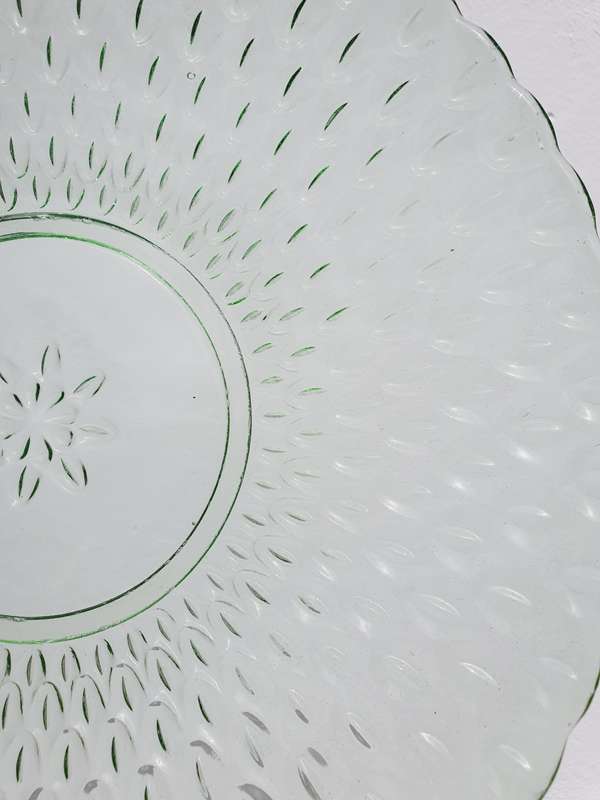 Vintage Green Clear Glass Bubbled Platter Dish