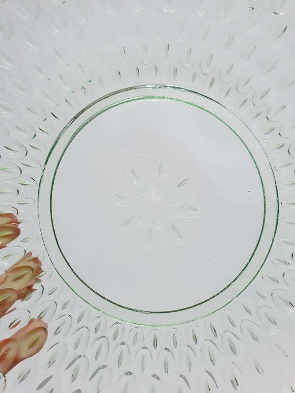 Vintage Green Clear Glass Bubbled Platter Dish