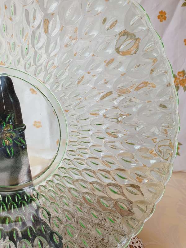 Vintage Green Clear Glass Bubbled Platter Dish