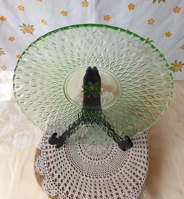 Vintage Green Clear Glass Bubbled Platter Dish