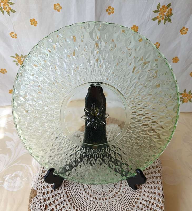 Vintage Green Clear Glass Bubbled Platter Dish