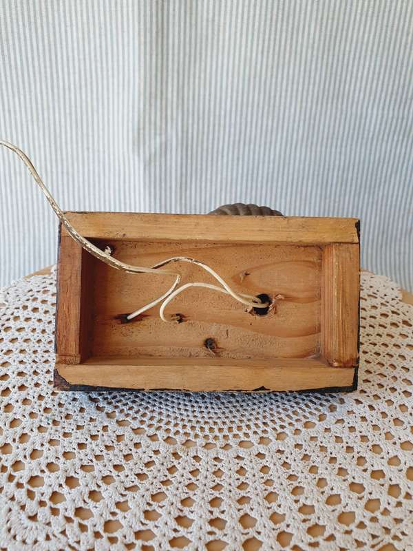 Vintage Desk Lamp with Metal Shell Shade & Button on Wooden Board