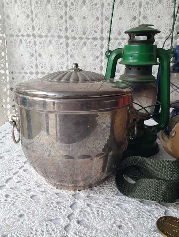 Vintage Ice Bucket, Oil Lantern, Army Water Bottle, Typo Mug & Bowl, Metal Coins and Light