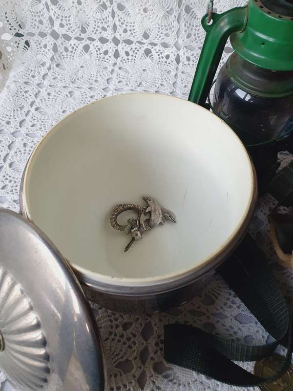 Vintage Ice Bucket, Oil Lantern, Army Water Bottle, Typo Mug & Bowl, Metal Coins and Light