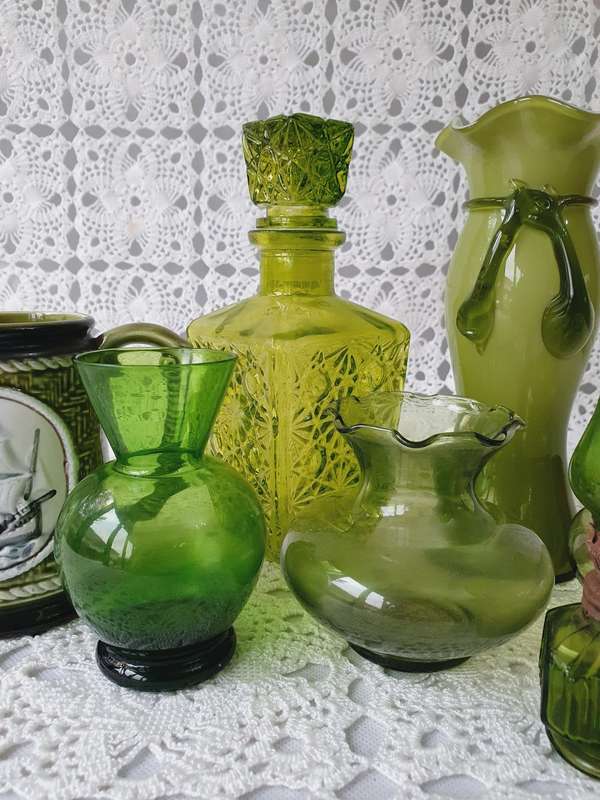 Vintage Green Glassware Collection & Ceramic Beer Mug